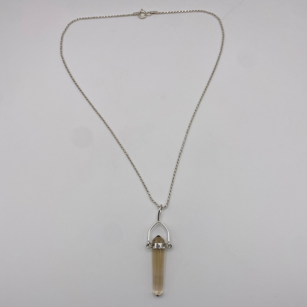 Sterling Silver 925 Polished Point Gemstone Necklace - Picture 2 of 6